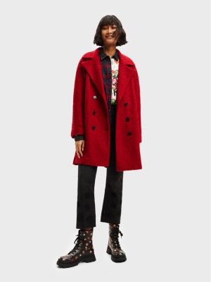 Μάλλινο παλτό χειμωνιάτικο Desigual κόκκινο