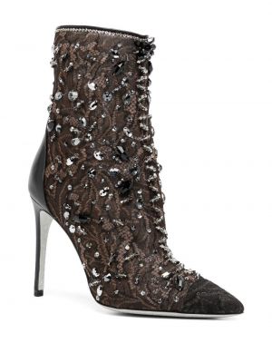 Ankle boots koronkowe z kryształkami Renè Caovilla czarne
