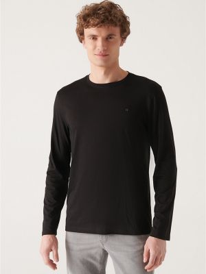 Medvilninis polo marškinėliai slim fit ilgomis rankovėmis Avva juoda