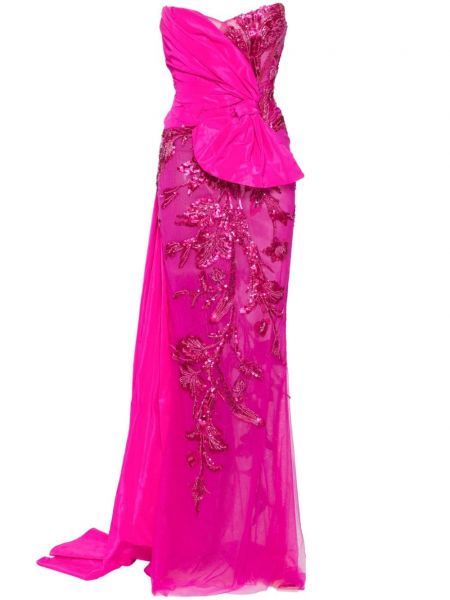 Haljina bez naramenica s biserima Saiid Kobeisy ružičasta
