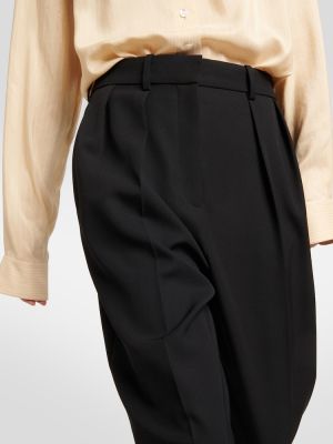 Vlněné rovné kalhoty s vysokým pasem The Row černé