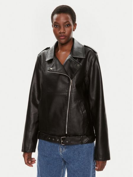Priliehavá kožená bunda z ekologickej kože Brave Soul čierna