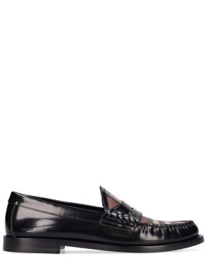 Pantofi loafer din piele în carouri Burberry negru