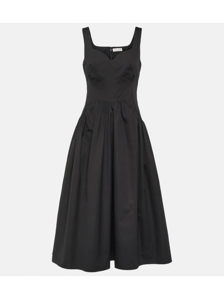 Černé bavlněné bavlněné midi šaty Alexander Mcqueen