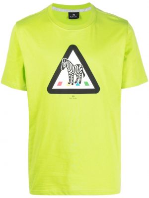 Bombažna majica s potiskom z zebra vzorcem Ps Paul Smith zelena