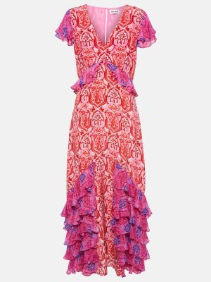 Jedwabna sukienka długa z nadrukiem Rixo różowa
