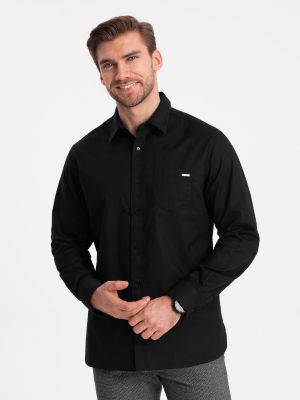 Bavlnená priliehavá košeľa s vreckami Ombre čierna