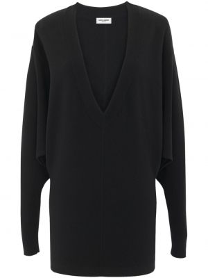 Volnena večerna obleka z v-izrezom Saint Laurent črna