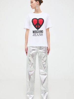 Памучна тениска Moschino Jeans бяло