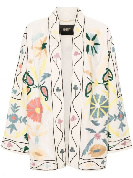 Pamučna jakna s vezom s cvjetnim printom Seventy bež