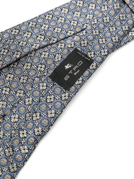 Žakardinis gėlėtas šilkinis kaklaraištis Etro mėlyna