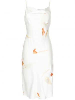 Svilena midi haljina s cvjetnim printom s printom Feng Chen Wang