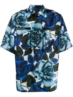 Camisa de flores manga corta Prada azul