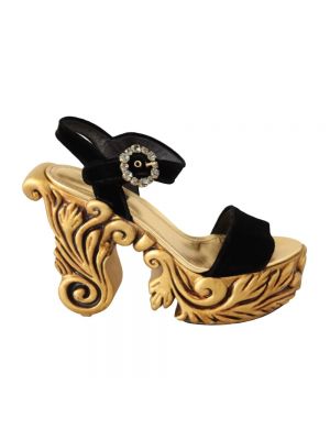 Czarne welurowe sandały bez obcasa Dolce And Gabbana