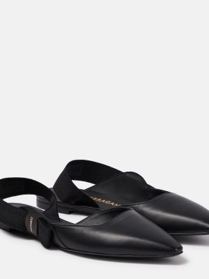 Nyitott sarkú bőr balerina cipők Ferragamo fekete