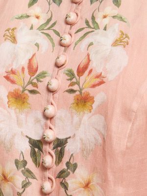 Robe longue en lin à imprimé Zimmermann rose