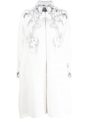 Robe de soirée avec perles en lin à imprimé Saiid Kobeisy blanc