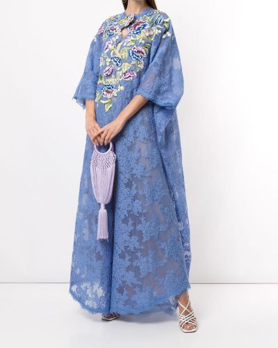 Vestido con bordado de flores Marchesa azul