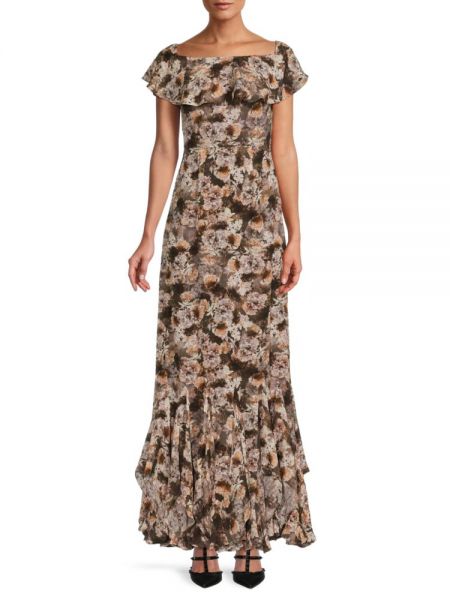 Длинное платье в цветочек с принтом Mikael Aghal
