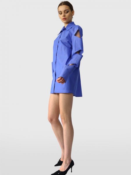 Хлопковое рваное платье-рубашка Uvia синее