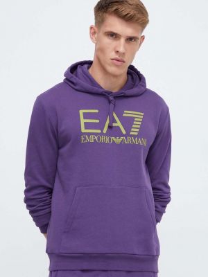 Pamučna hoodie s kapuljačom Ea7 Emporio Armani ljubičasta