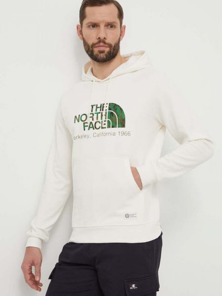 Pamučna hoodie s kapuljačom The North Face bijela
