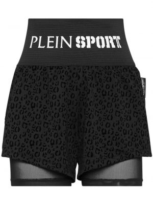 Športové šortky s potlačou s leopardím vzorom Plein Sport čierna