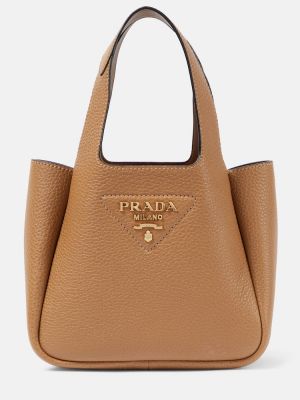 Кожени шопинг чанта Prada кафяво