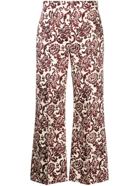 Rozkloszowane spodnie z nadrukiem z wzorem paisley S Max Mara bordowe