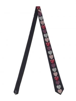 Hedvábná kravata se srdcovým vzorem Yohji Yamamoto černá