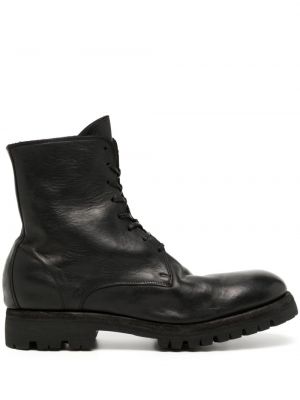 Čipkované kožené šnurovacie členkové topánky Guidi čierna