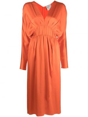 Μεταξωτή μίντι φόρεμα με λαιμόκοψη v Forte_forte πορτοκαλί