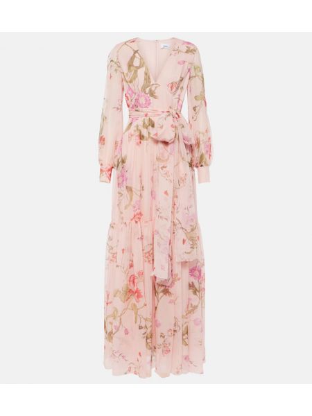 Vestido largo de seda de gasa de flores Erdem rosa