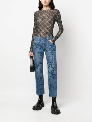 Květinové straight fit džíny s potiskem Collina Strada modré