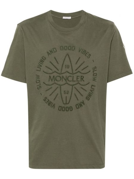 Bombažna majica z vezenjem Moncler zelena