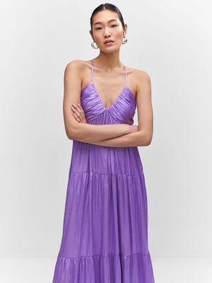 Атласное длинное платье Mango фиолетовое