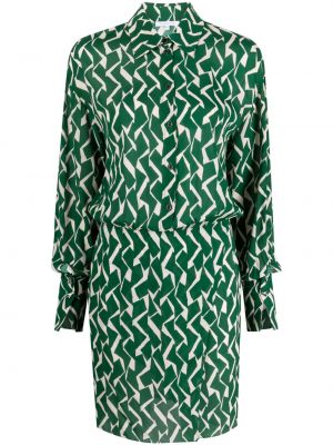 Sukienka koszulowa z nadrukiem z krepy Patrizia Pepe zielona