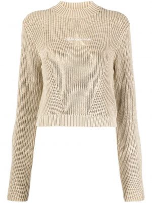 Džemperis ar izšuvumiem Calvin Klein Jeans bēšs