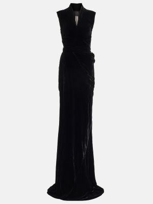 Žametna dolga obleka iz rebrastega žameta Rick Owens črna