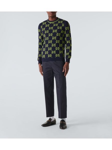 Bombažni pulover iz žakarda Gucci modra