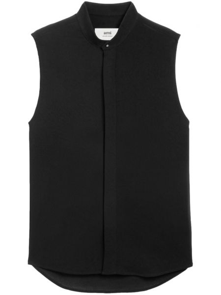 Αμάνικο πουκάμισο με κέντημα Ami Paris μαύρο