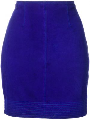 Semišové přiléhavé mini sukně na zip Versace Pre-owned - modrá