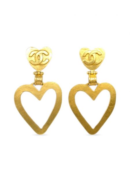 Szív mintás csíptethető fülbevaló Chanel Pre-owned aranyszínű