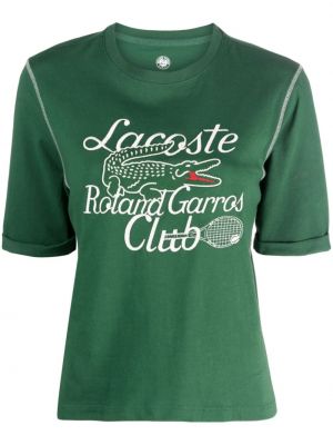 Bavlnené tričko s výšivkou Lacoste zelená