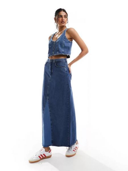 Однотонная джинсовая юбка Something New синяя