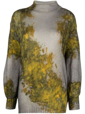 Sweter z kaszmiru z nadrukiem w abstrakcyjne wzory Avant Toi zielony
