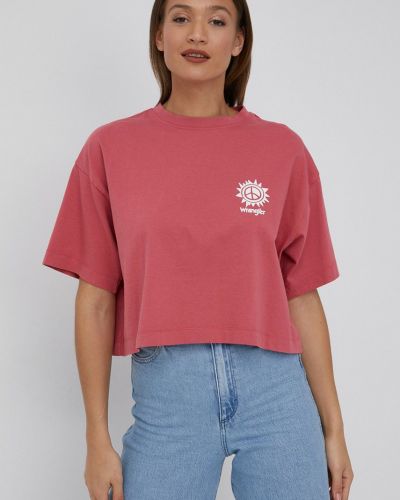 Памучна тениска Wrangler розово