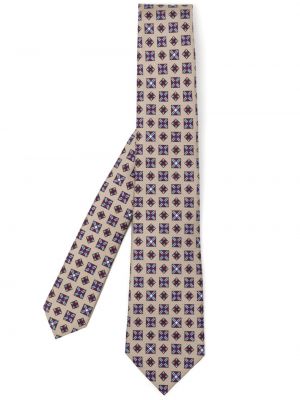 Raštuotas šilkinis kaklaraištis Kiton smėlinė