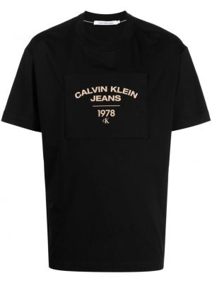 T-shirt en coton avec applique Calvin Klein noir