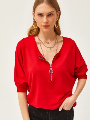 Relaxed блуза с цип Olalook червено